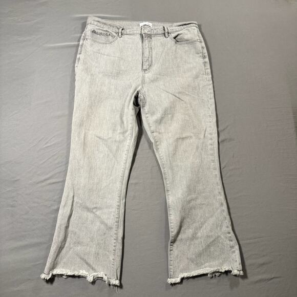 Loft Women's High Rise Kick Crop Jeans in Gray Wash Frayed Hems Stretch- Size 12 - Picture 2 of 9